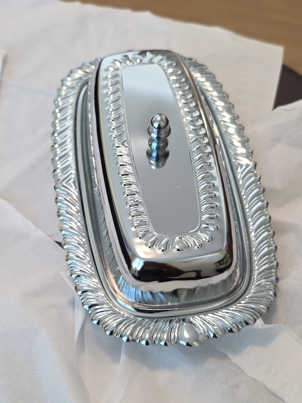 Silver Decorative Butter Dish with Ornate Rim - Home Bath